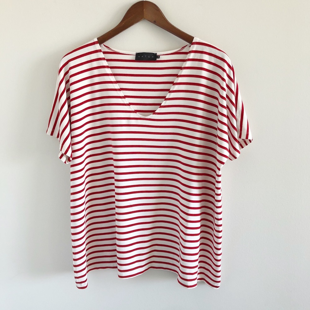 Hatch Perfect Vee Red Stripe Maternity Tee OS